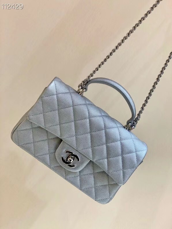 CHANEL mini flap bag with top handle AS2431 Silver