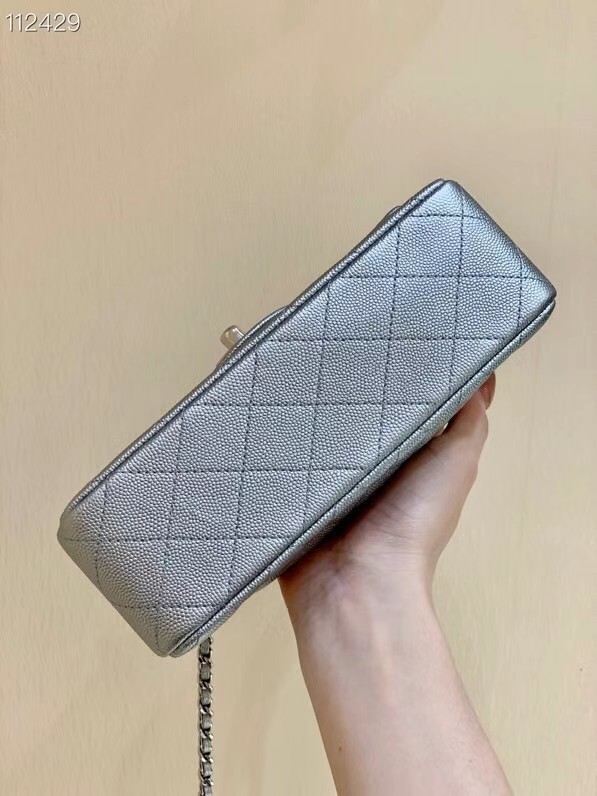 CHANEL mini flap bag with top handle AS2431 Silver