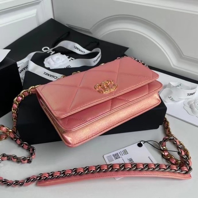 Chanel 19  Iridescent Calfskin Chain Wallet AP0957 pink