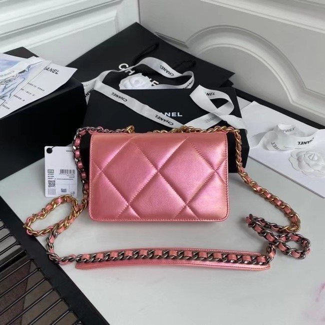 Chanel 19  Iridescent Calfskin Chain Wallet AP0957 pink