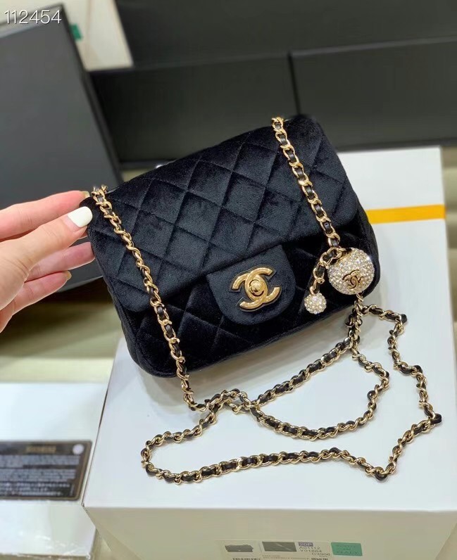 Chanel mini flap bag with Velvet Strass & Gold-Tone Metal AS1786 black