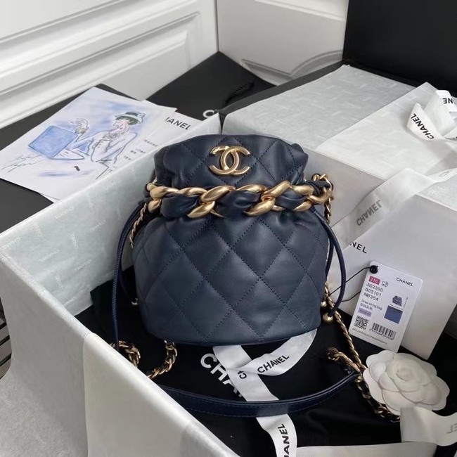 chanel mini Lambskin tote AS2390 Navy Blue