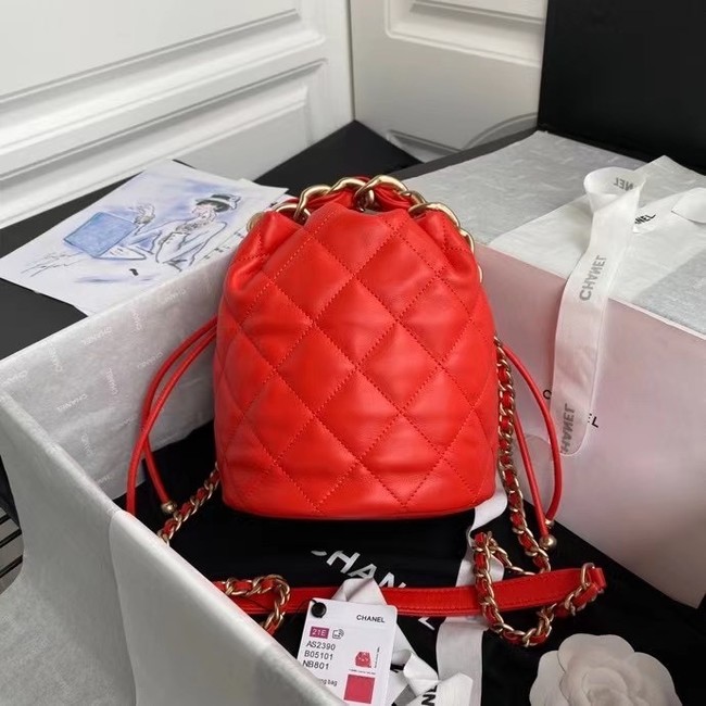 chanel mini Lambskin tote AS2390 red