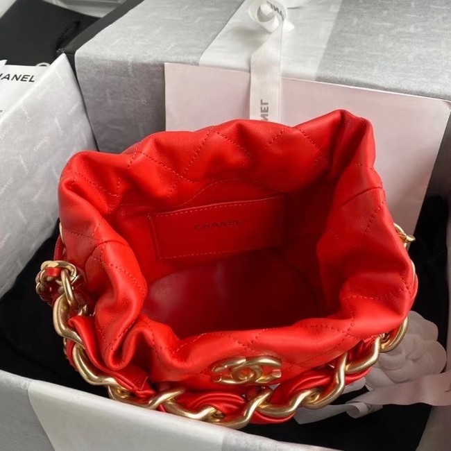 chanel mini Lambskin tote AS2390 red