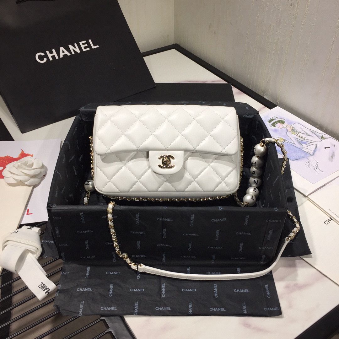 Chanel Flap Original Sheepskin Leather pearl cross-body bag CF1112 White