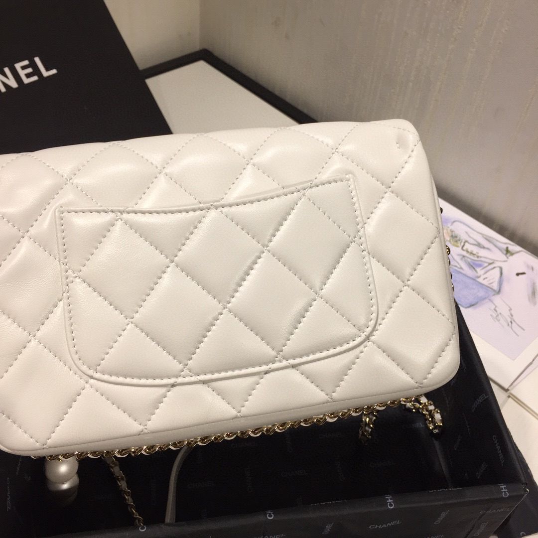 Chanel Flap Original Sheepskin Leather pearl cross-body bag CF1112 White