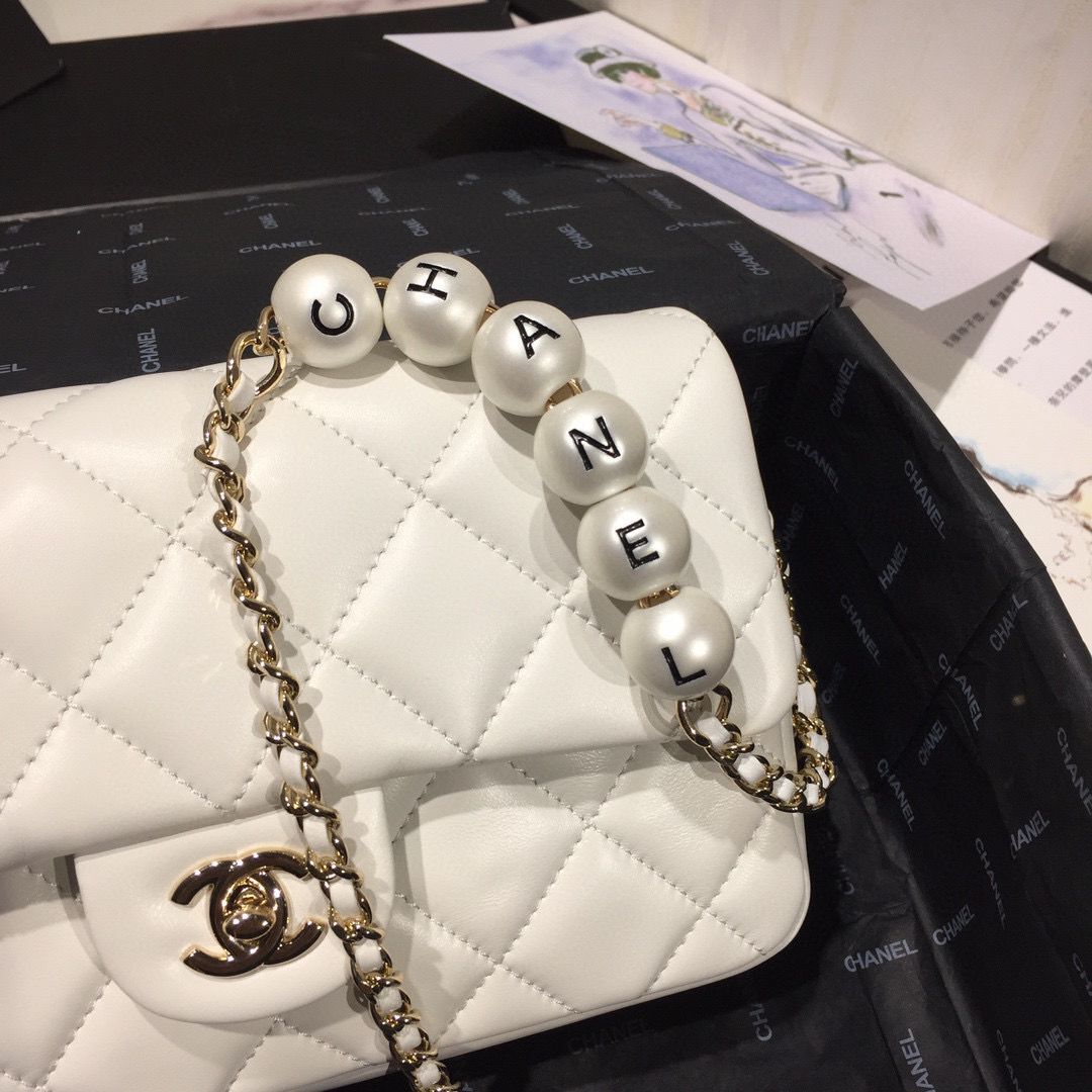 Chanel Flap Original Sheepskin Leather pearl cross-body bag CF1112 White