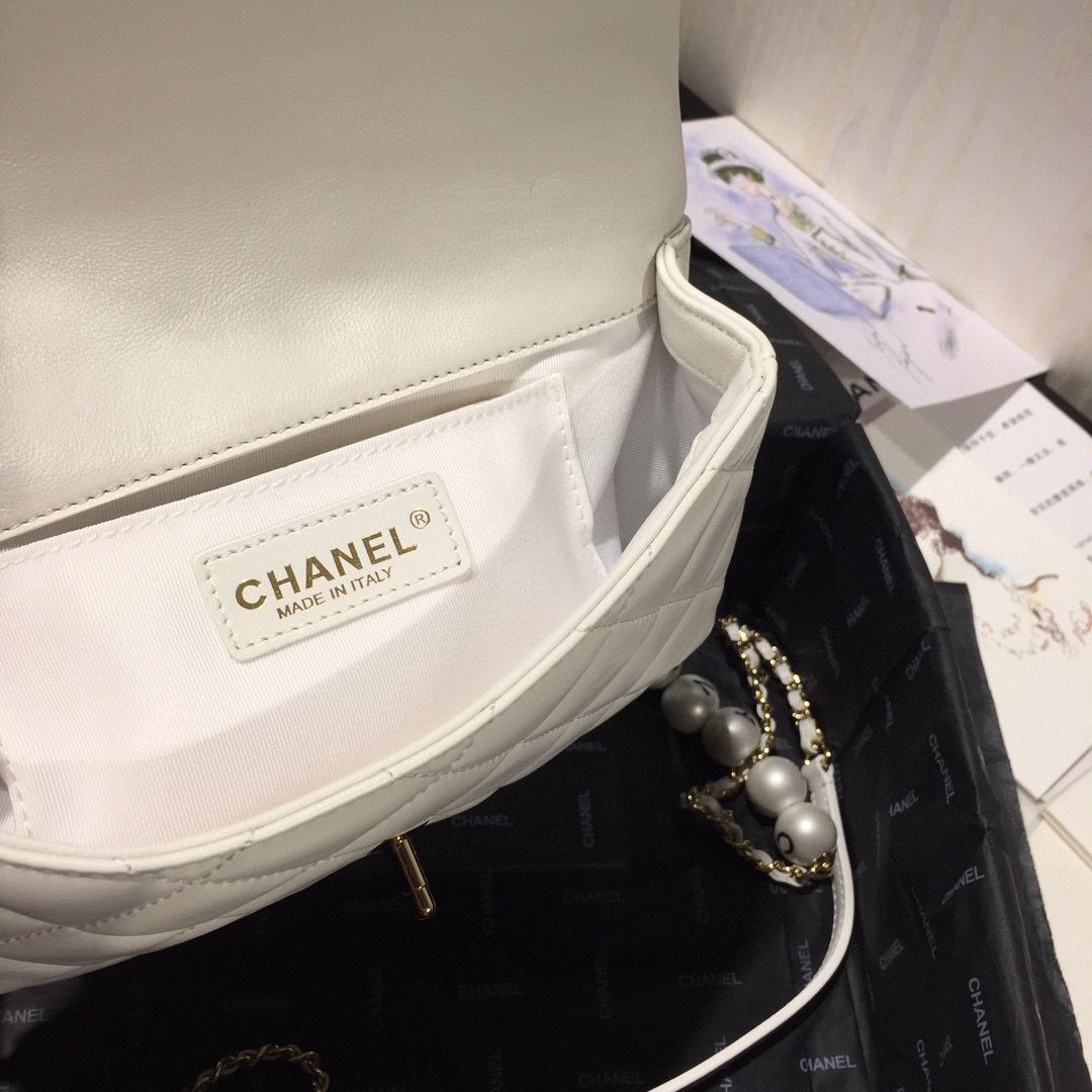 Chanel Flap Original Sheepskin Leather pearl cross-body bag CF1112 White