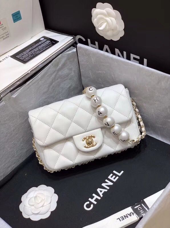 Chanel Flap Original Sheepskin Leather mini pearl cross-body bag cf1116 White