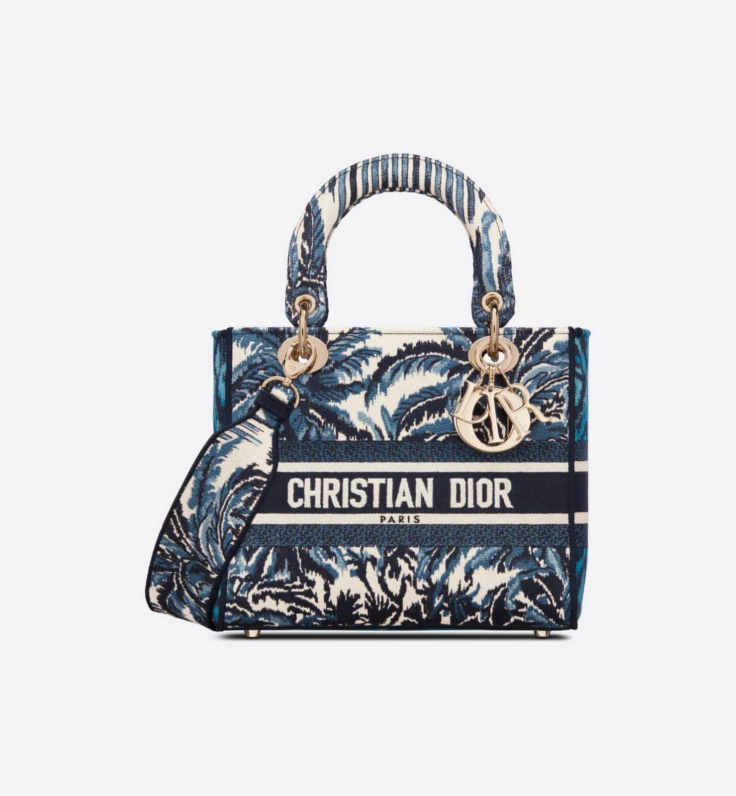 DIOR MEDIUM LADY D-LITE BAG Dark Blue Tree Cannage Embroidery M0565OREY Blue