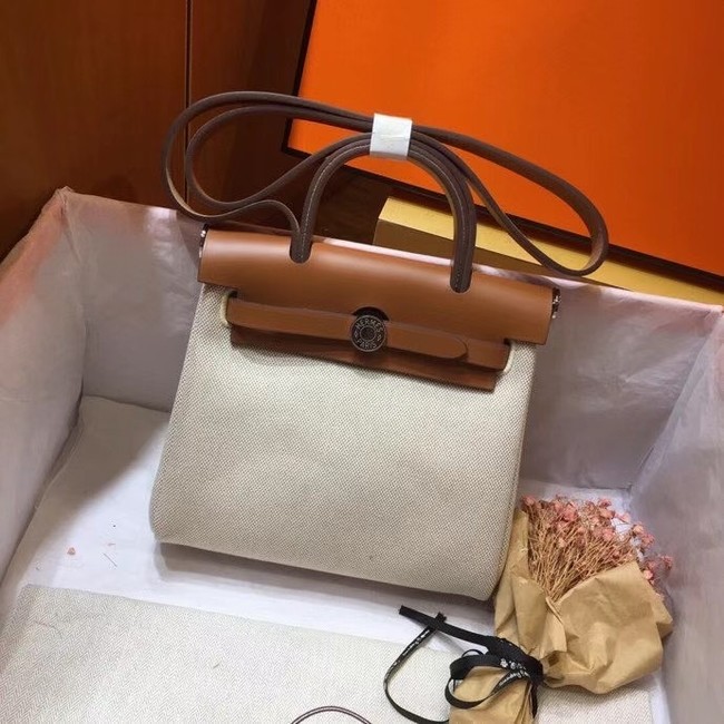 Hermes mini Herbag Original Canvas Leather & Calfskin 45987 Offwhite&brown