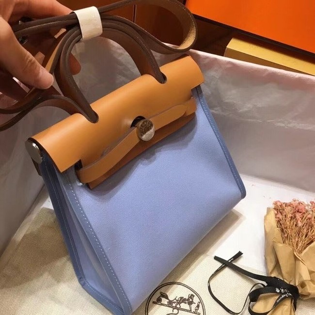 Hermes mini Herbag Original Canvas Leather & Calfskin 45987 blue&brown