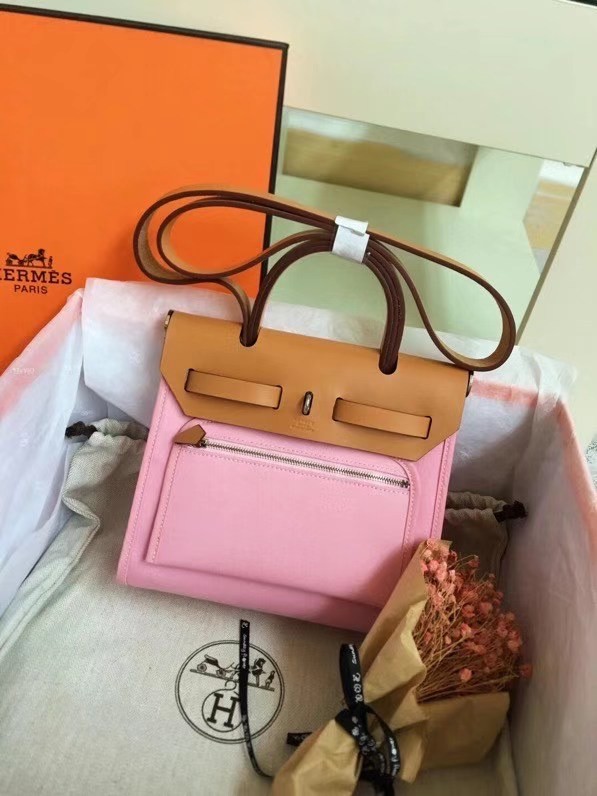 Hermes mini Herbag Original Canvas Leather & Calfskin 45987 pink&brown