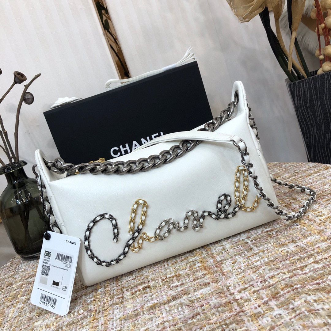 Chanel Original Leather Chain Shoulder Bag 1178 White