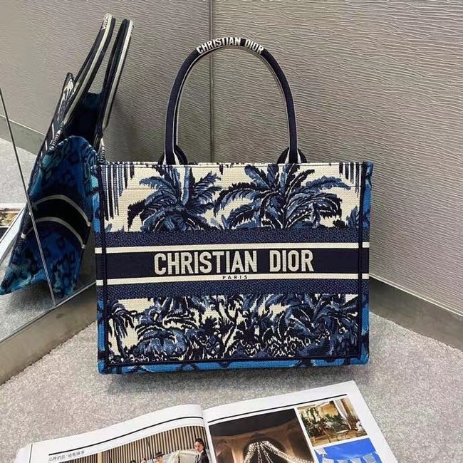 DIOR BOOK TOTE Blue Dior Palms Embroidery M1287