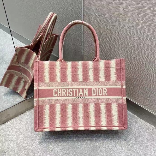 DIOR BOOK TOTE Pink D-Stripes Embroidery M1287