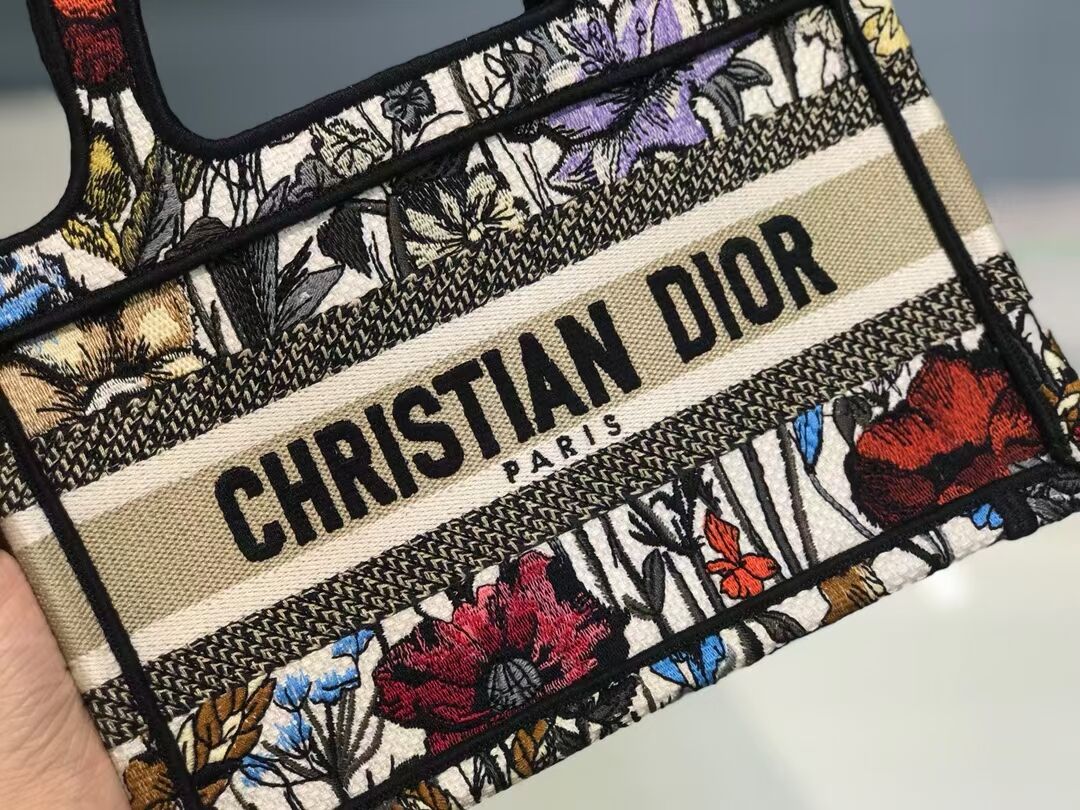 MINI DIOR BOOK TOTE Multicolor Mille Fleurs Embroidery S5475Z