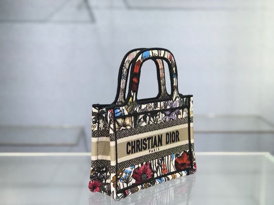 MINI DIOR BOOK TOTE Multicolor Mille Fleurs Embroidery S5475Z