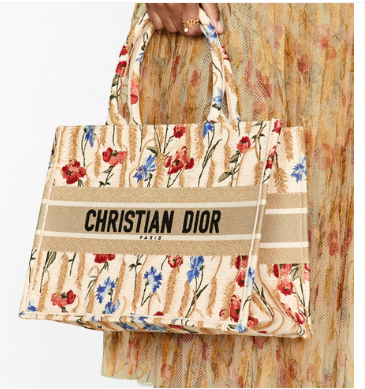 SMALL DIOR BOOK TOTE Beige Multicolor Dior Hibiscus Metallic Thread Embroidery M1296