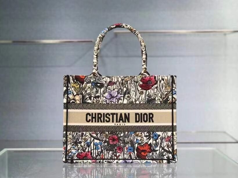 SMALL DIOR BOOK TOTE Multicolor Mille Fleurs Embroidery M1296Z