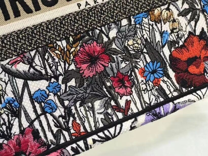 SMALL DIOR BOOK TOTE Multicolor Mille Fleurs Embroidery M1296Z