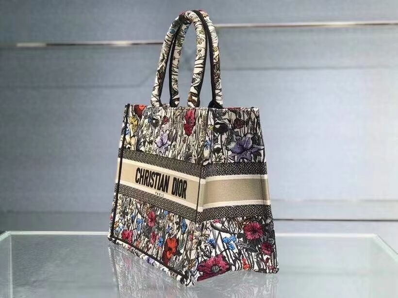 Medium DIOR BOOK TOTE Multicolor Mille Fleurs Embroidery M1296Z