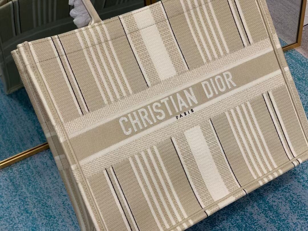 DIOR BOOK TOTE Beige Stripes Embroidery M1286Z