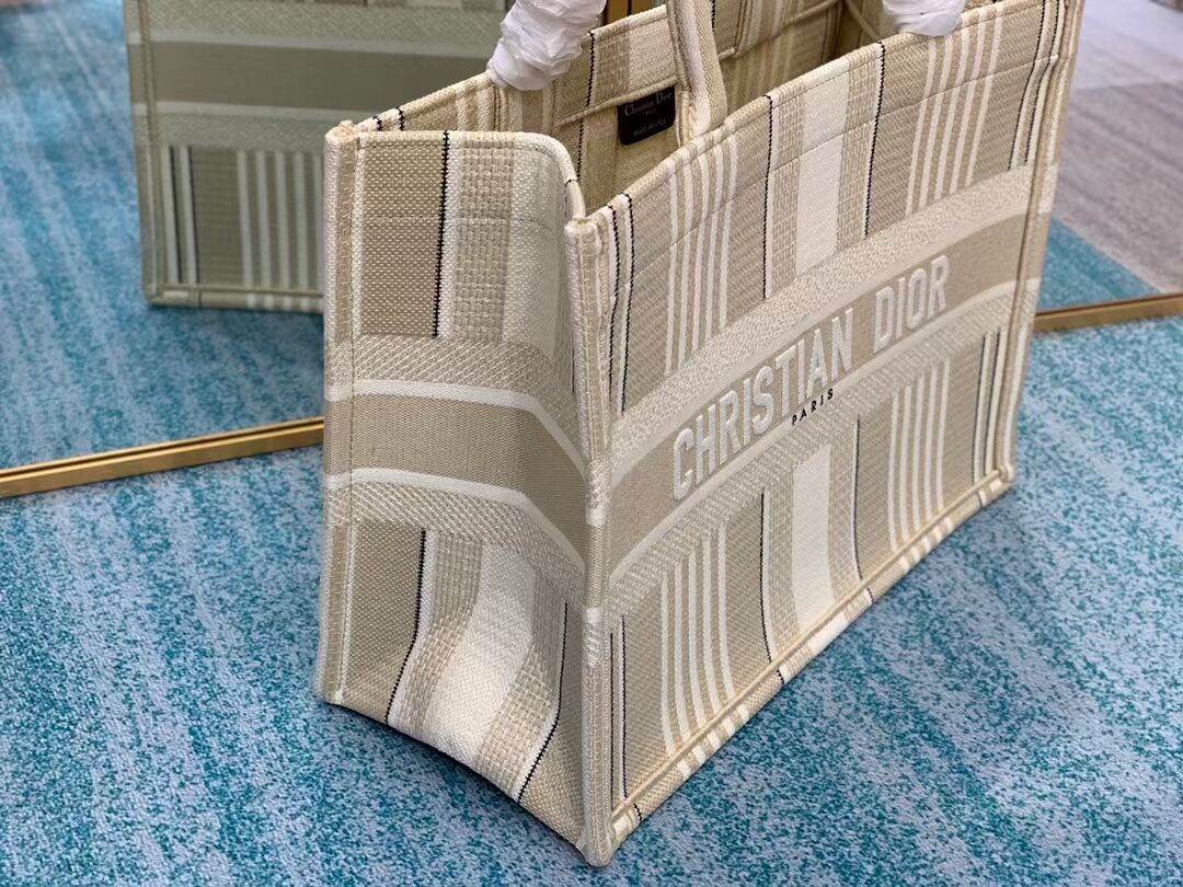 DIOR BOOK TOTE Beige Stripes Embroidery M1287Z