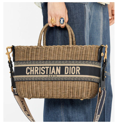 DIOR WICKER BASKET BAG Blue Dior Oblique Jacquard and Natural Wicker M7601