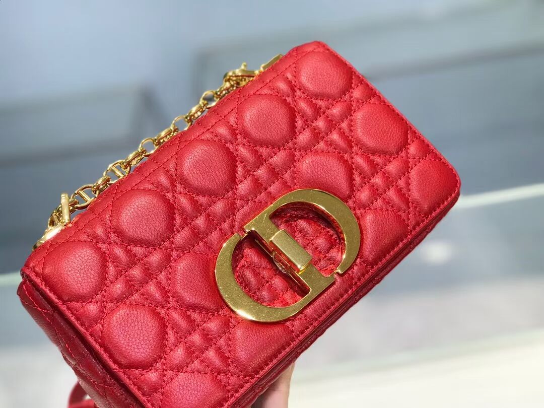 Dior SMALL DIOR CARO BAG Soft Cannage Calfskin M9241 red