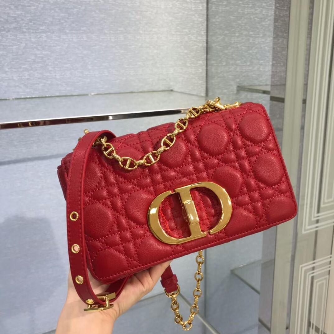 Dior SMALL DIOR CARO BAG Soft Cannage Calfskin M9241 red