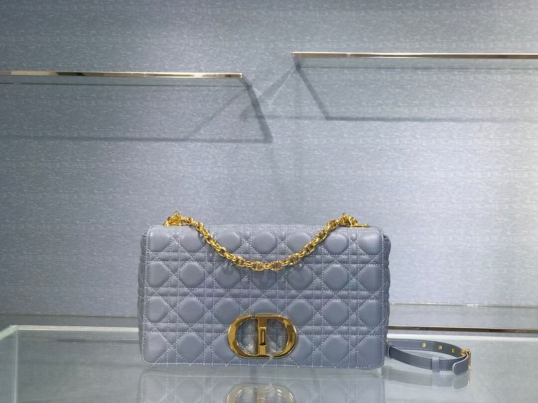 LARGE DIOR CARO BAG Soft Cannage Calfskin M9243U sky blue