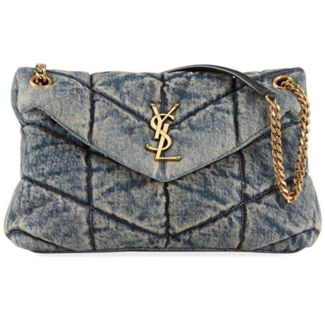 Yves Saint Laurent PUFFER SMALL BAG IN QUILTED VINTAGE DENIM AND SUEDE Y577476 Blue