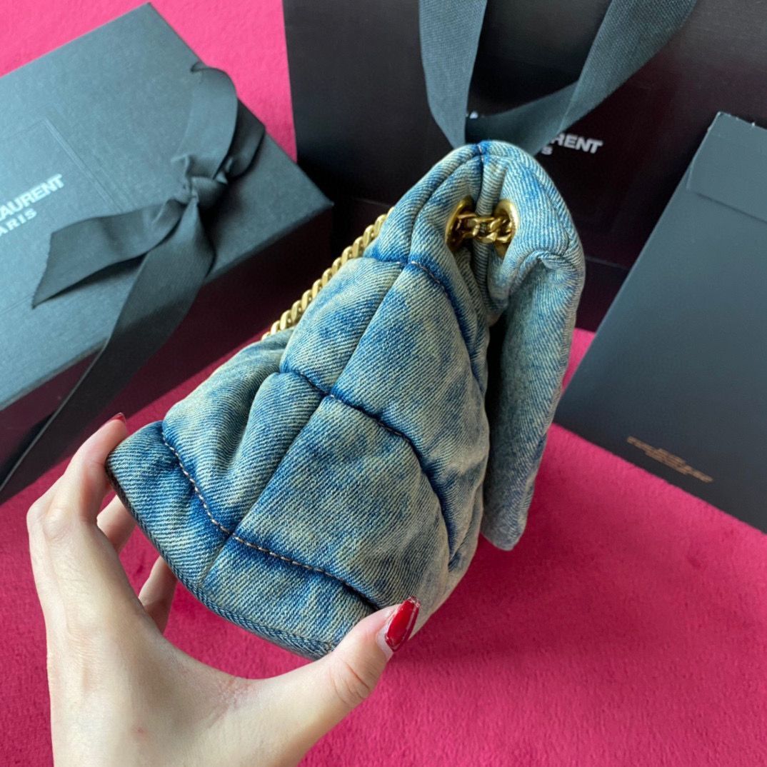 Yves Saint Laurent Loulou Puffer Small Denim Bag Y577476 Blue