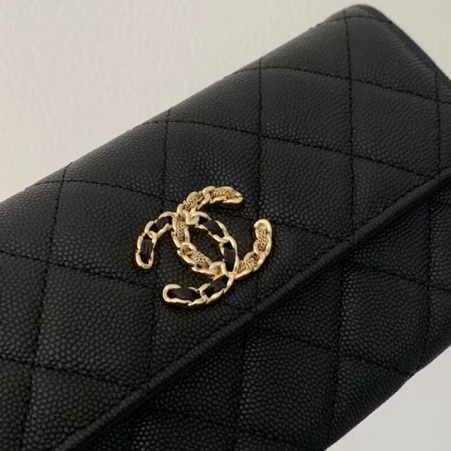 Chanel Calfskin Leather & Gold-Tone Metal Wallet AP1895 black