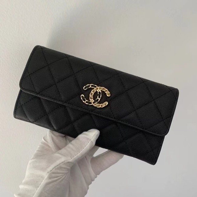 Chanel Calfskin Leather & Gold-Tone Metal Wallet AP1895 black