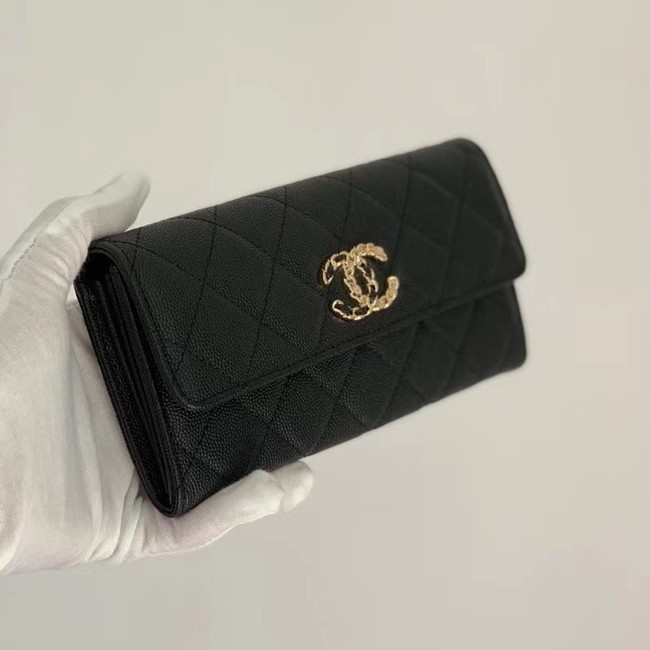 Chanel Calfskin Leather & Gold-Tone Metal Wallet AP1895 black