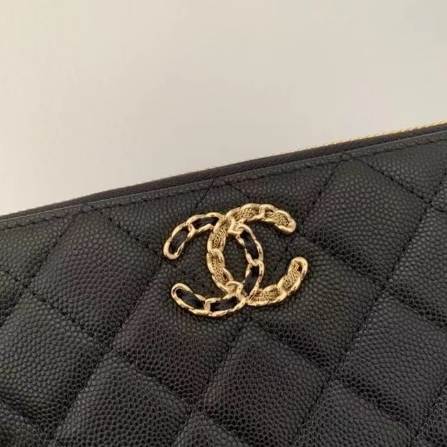 Chanel Calfskin Leather & Gold-Tone Metal Wallet AP1899 black