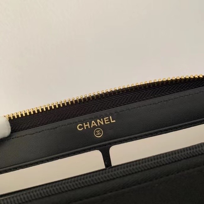 Chanel Calfskin Leather & Gold-Tone Metal Wallet AP1899 black