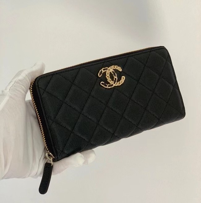 Chanel Calfskin Leather & Gold-Tone Metal Wallet AP1899 black