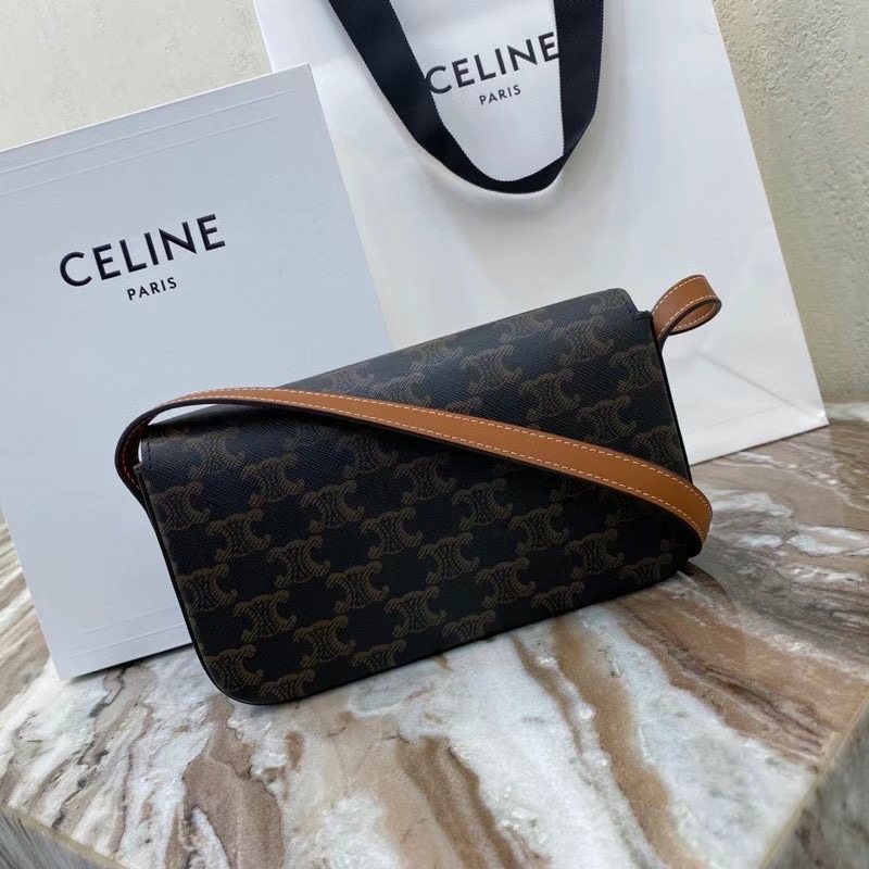 Celine TRIOMPHE SHOULDER BAG IN TRIOMPHE CANVAS AND CALFKSIN 194142 TAN