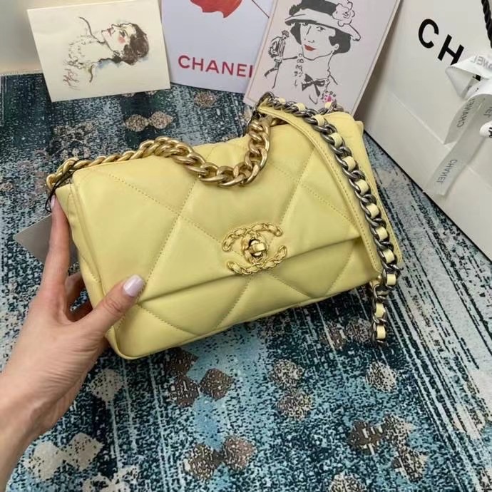 Chanel 19 flap bag AS1160 AS1161 AS1162 light yellow