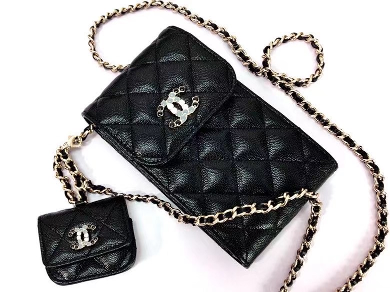 chanel card holder with chain & Gold-Tone Metal AP2033 black