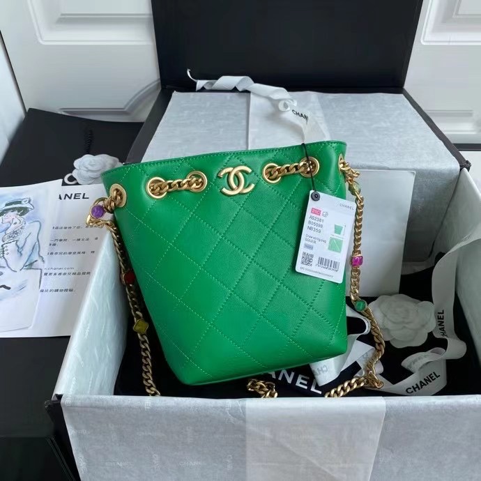 Chanel Lambskin bucket bag AS2381 green