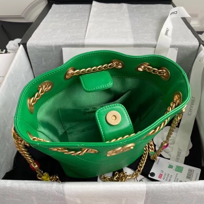 Chanel Lambskin bucket bag AS2381 green