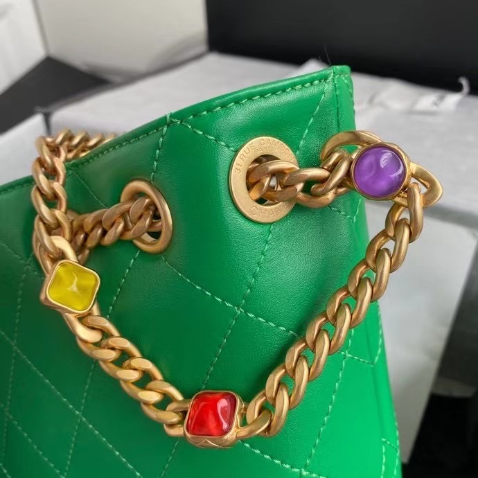 Chanel Lambskin bucket bag AS2381 green