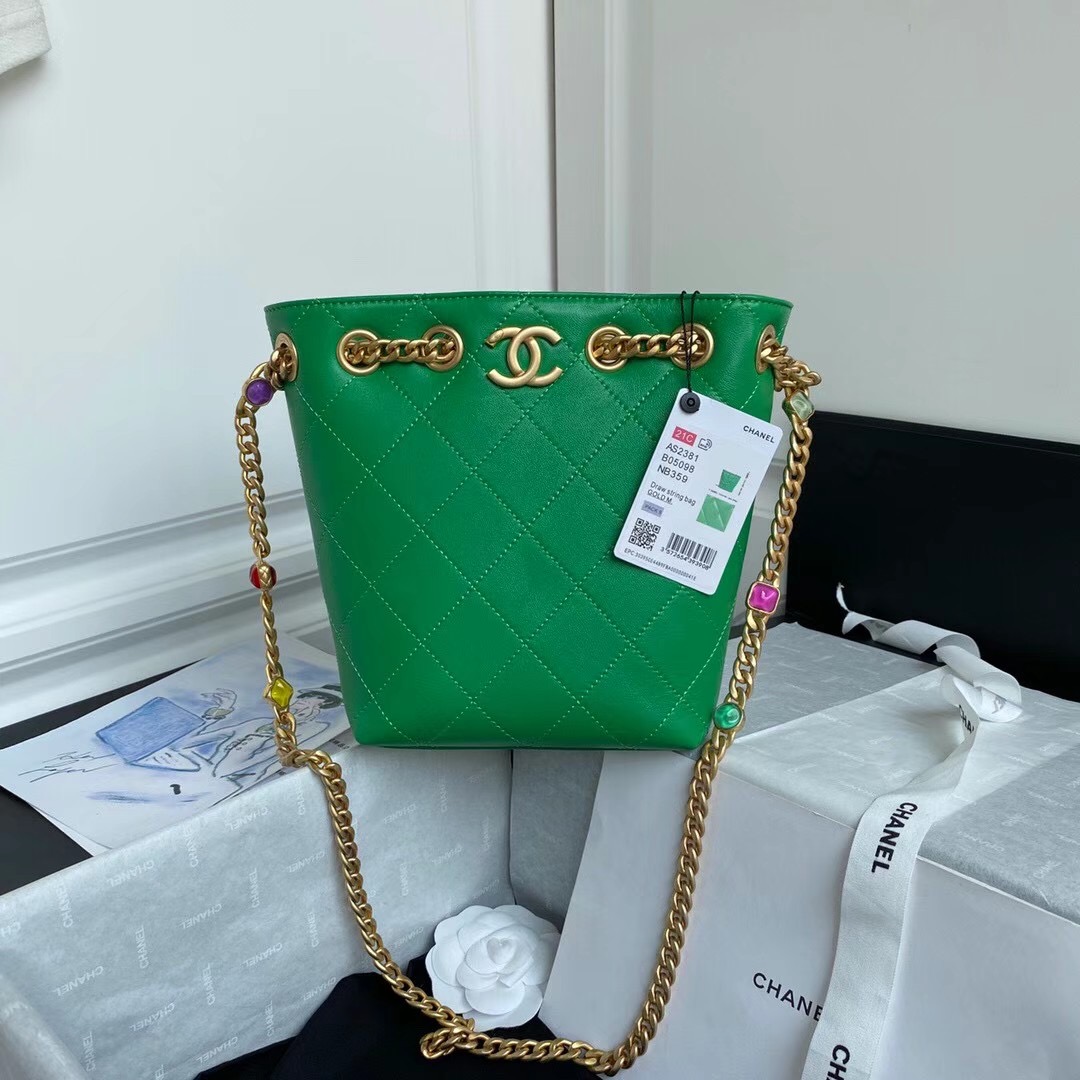 Chanel Lambskin bucket bag AS2381 green