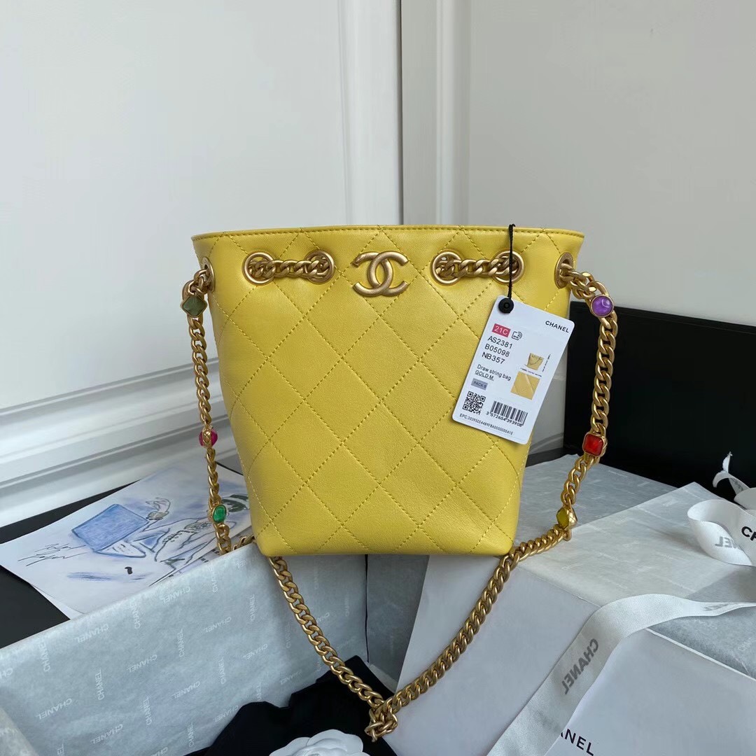 Chanel Lambskin bucket bag AS2381 yellow