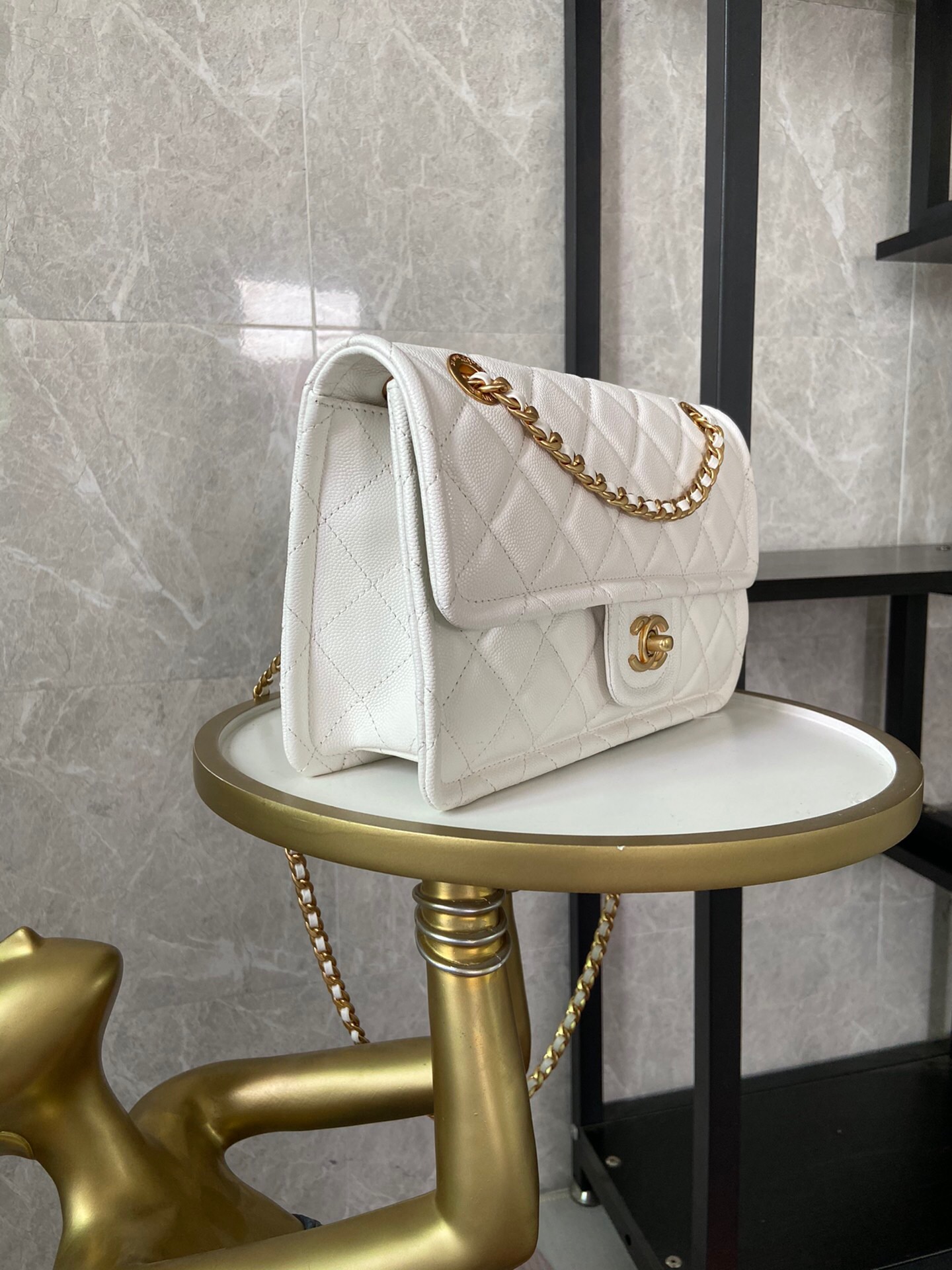 Chanel flap bag Grained Calfskin AS2357 white