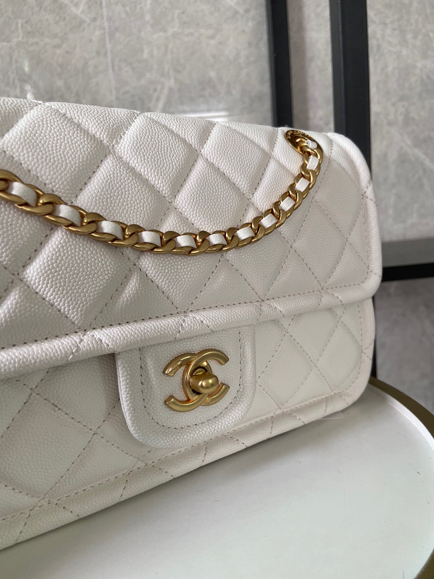 Chanel flap bag Grained Calfskin AS2357 white